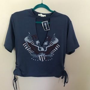 USA Keyhole Cropped Tee with Side ties.